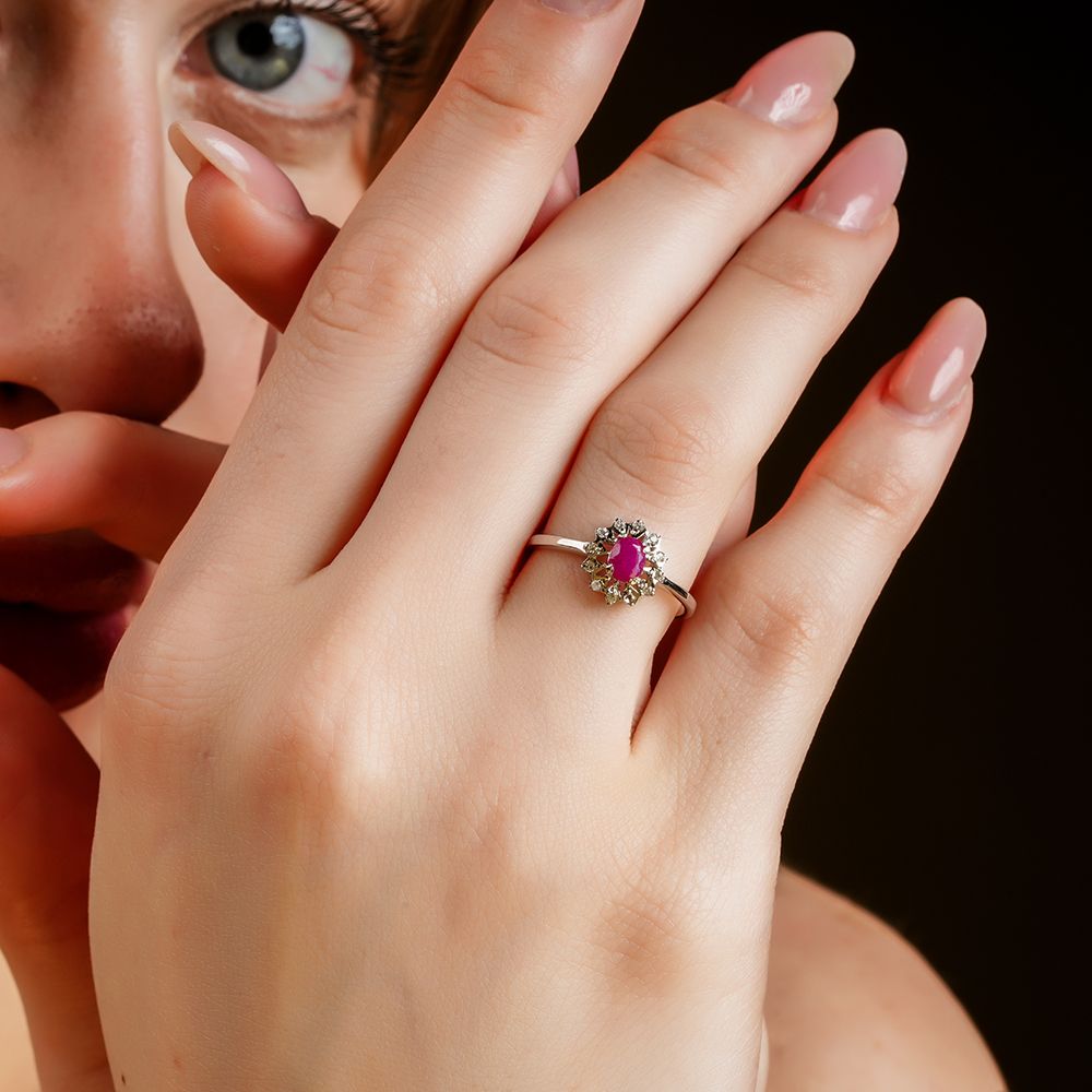 925 Sterling Silver Natural Ruby Rhodium-Plated Roselle Ring